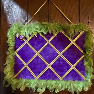 Purple Memo Board with Green Feather Trim